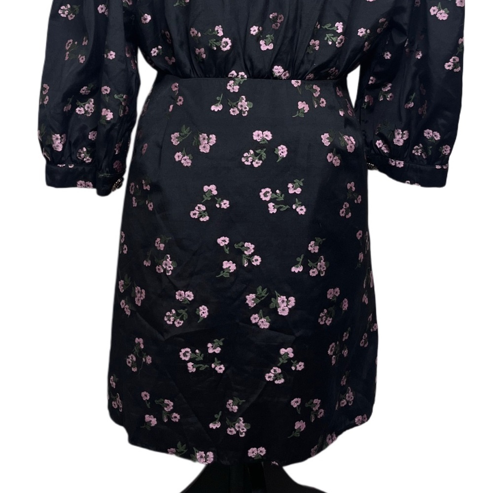 Sister Jane Puff Sleeve Collard Ink Dark Floral Sz L Goth Whimsigoth Dress - Picture 7 of 16